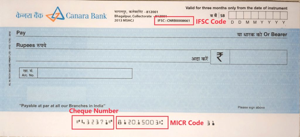 Cheque with MICR Code